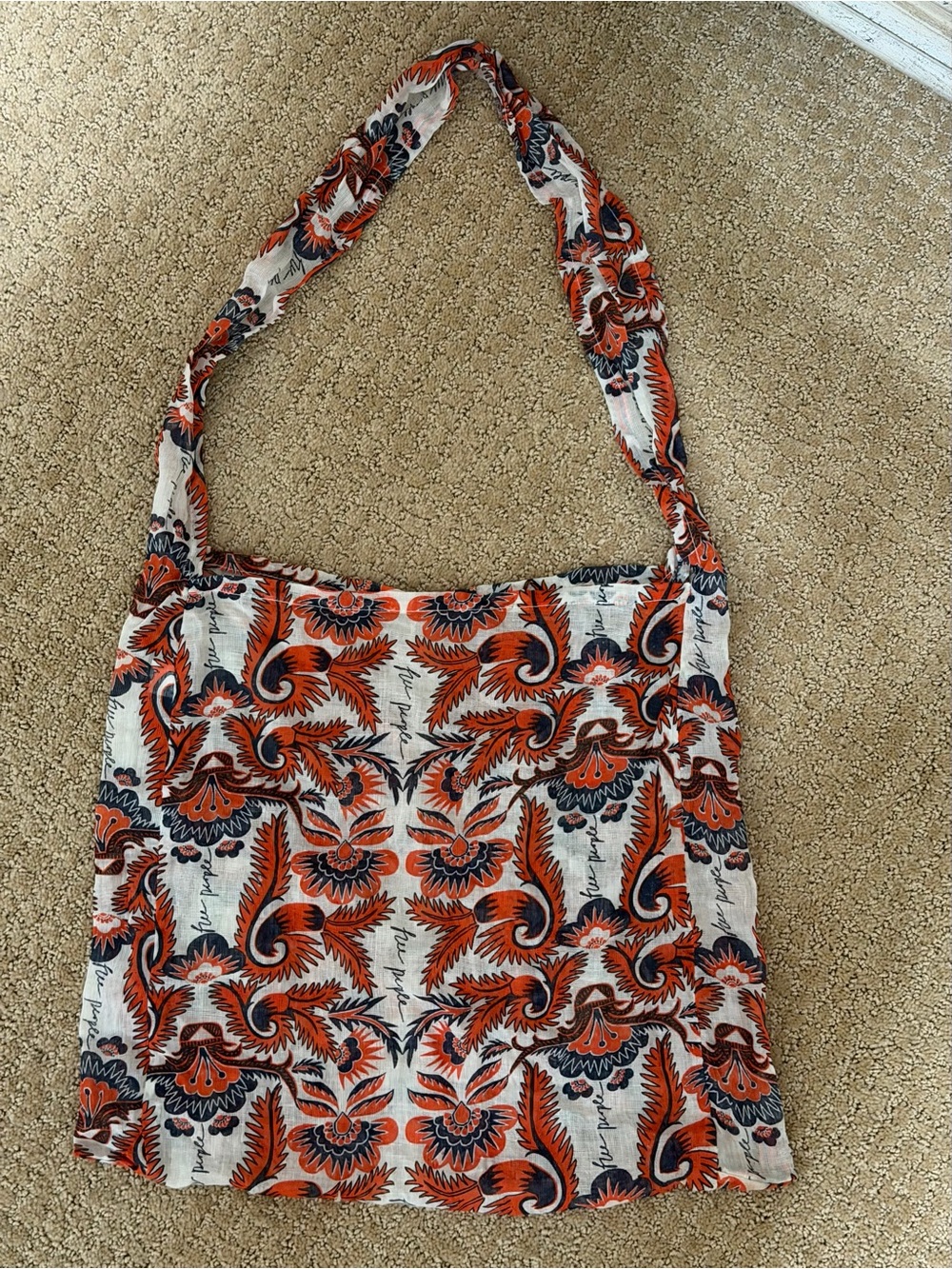 Free People Printed Floral Sling Bag in Cream, Orange, & Navy - Like 🆕!
